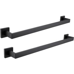 2 Pack Bath Towel Bars Matte Black 24-Inch Bathroom Towel Rail Square Towel Racks Kitchen Towel Holders Stainless Steel Towel Rods Wall Mount Towel Hanger,A8804-6MB