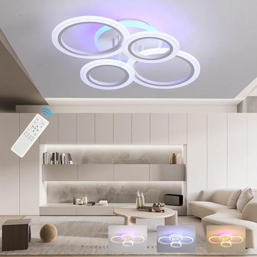 ZAITINZ Modern Flush Mount Ceiling Light, Dimmable 4 Rings Kitchen Light Fixture for Living Room, Bedroom, Laundry Room, 3000-6000K, White