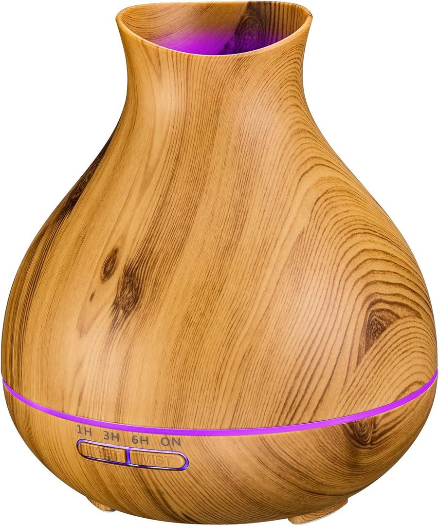 BZseed Aromatherapy Essential Oil Diffuser 550ml 12 Hours Wood Grain Aroma Diffuser with Timer Cool Mist Humidifier for Large Room, Home, Baby Bedroom, Waterless Auto Shut-off,7 Colors Lights Changing (Brown)