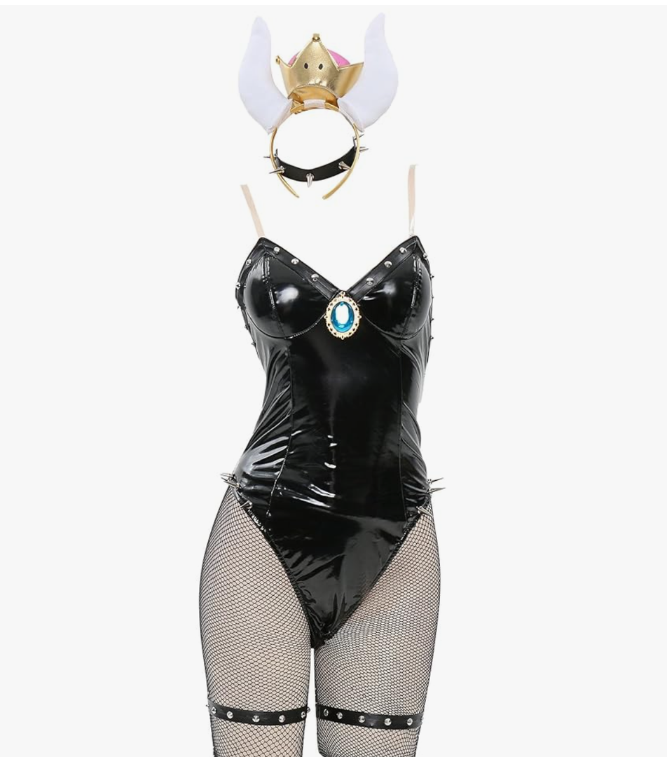 MEOWCOS Bodysuit for Women Cute Blue Princess Bunny Girl Costume Faux Leather Halloween Costume Size XL