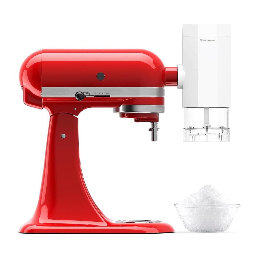 Shave Ice Attachment for Kitchenaid Stand Mixer, Snow Cone Shaved Ice Machine, with Coarse and Fine Blades, 8 Ice Molds (White)