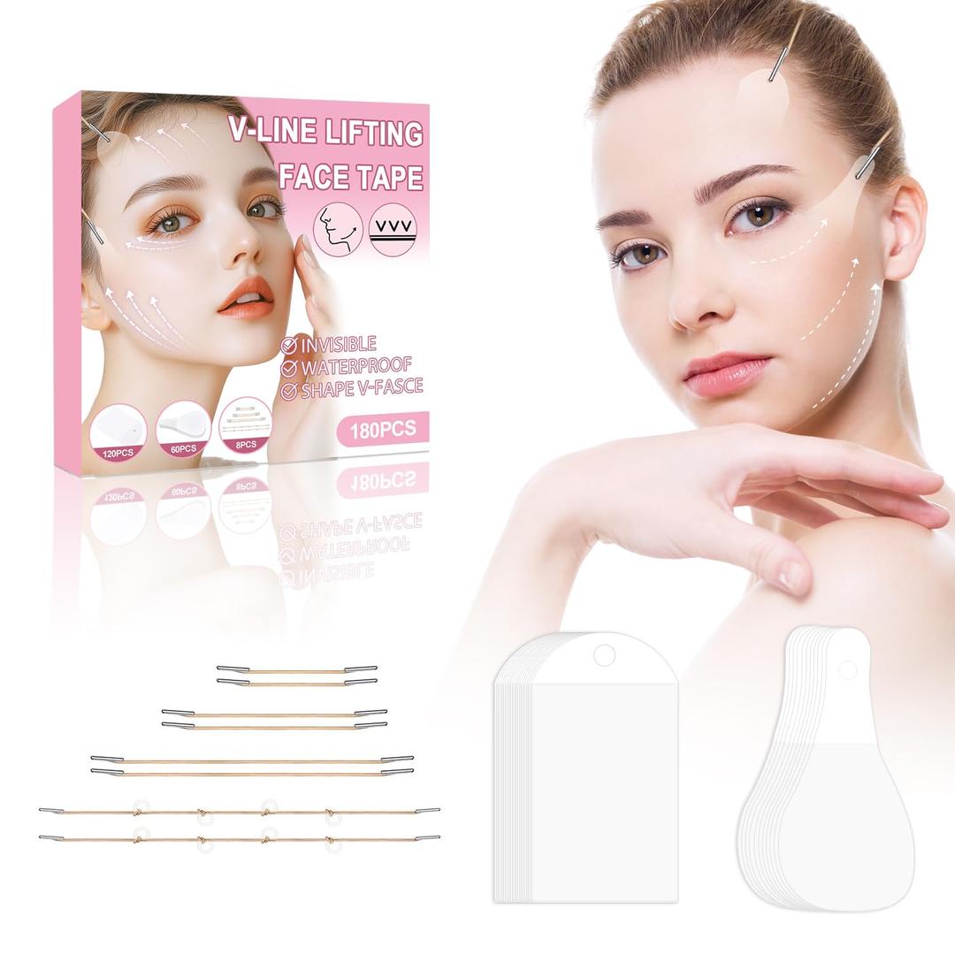 Face Lift tape Invisible, Face Lift Tape with 8 bands, Neck Tape lifting InvisibleV-Shaped Instant Face Tapes for Lifting Sagging Skin Eyes Double Chin Wrinkles Waterproof (180PCS) (0.01 Ounce (Pack of 180))