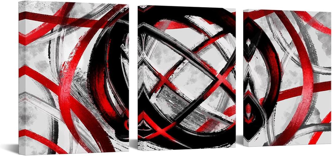 LevvArts Abstract Canvas Wall Art Black and Red Painting Decor Modern Line Art Work Framed for Bedroom Bathroom Decorations (Red)