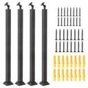 Stair Baluster Post 4 Pack, Black Square Stair Railing Kits Indoor Outdoor, Metal Stair Post with 270 Adjustable Railing Spindles and Base and Screws for Stair, Porch, Deck, Steps