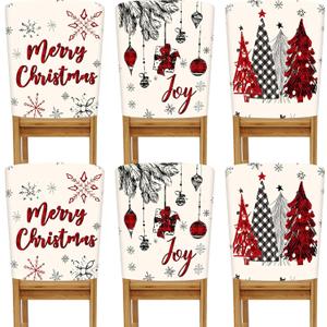 Buryeah 6 Pcs Christmas Chair Back Covers 6 Styles Removable Washable Stretch Dining Room Slip Covers Parson Chair Protector for Christmas Decorations Home Party 23.6'' x 19.7''(Watercolor Plaid)