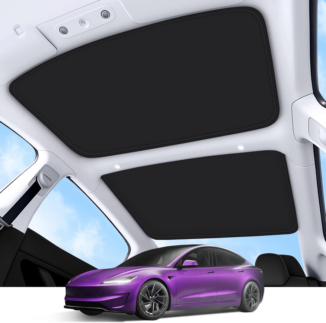 2026 Upgrade Sunshade Roof for Tesla Model 3 Highland 2022-2026 [No-Gap/Sag-Free] Heat Insulation Glass Roof Sunshade Sunroof for Tesla Model 3 Accessories 2026 2025 2024 202 2022 Black