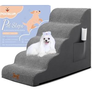 Dog Stairs for Small Dogs, Wide Pet Step with Removable Cover, No Assembly High Density Foam Cat Ramp for Bed or Sofa, 5-Step, Dark Grey (15.7x33.1x22.4in)