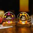 2Pcs Cute Halloween Night Light Decorations, Witch Happy Halloween &Ghost Trick or Treat Warm Light with LED Base,Spooky Indoor Desktop Decor(3.5x3.7inch)