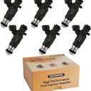 FBJC100 Fuel Injectors, Compatible with/Infiniti G35 QX4 I30 FX35 3.5L V6 2001-2004,Compatible with/Nissan 350Z Pathfinder Maxima 3.5L/3.0L V6 2001-2004, |4 Holes| |Set of 6|,Replace#166005L700,FJ653
