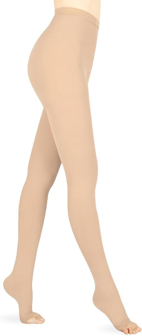 15-20 mmHg Compression Pantyhose for Women, Medical Compression Stockings, Open Toe Compression Leggings,Waist High Compression Tights for Edema, Varicose Veins, Swelling, Pregnant,Nurses, Athletes (Beige, Large)