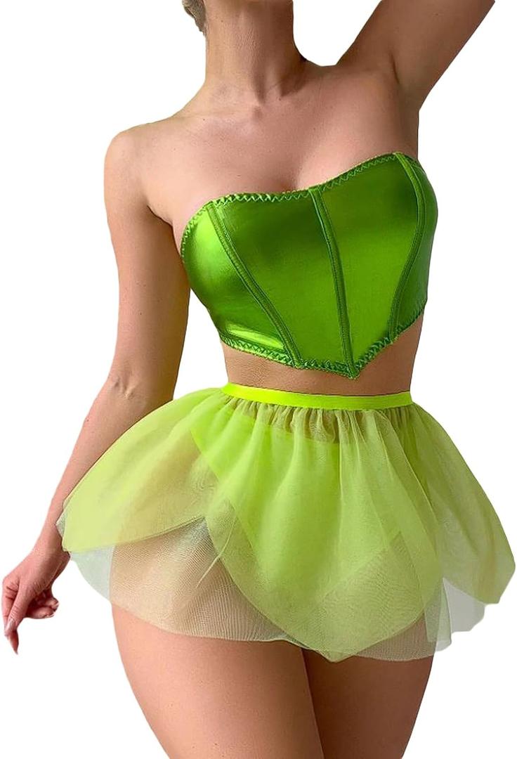 Venus Allure Women's Sexy Fairy Lingerie Set - Fairytale Fantasy Cosplay Costume Green (Medium)