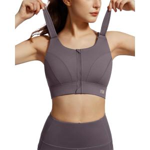 Adjustable High Impact Sports Bras for Women Zip Front Full Coverage and Lift Padded Compression Tops (Purple, XL)