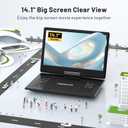 POFOTO 15.7" Portable DVD Player with 14.1" HD Swivel Screen, 6-Hour Rechargeable Battery, Dual Speakers, USB/SD/TV Sync, Supports Multiple Disc Formats, Black [Not Support Blu-Ray]