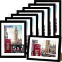 HOMERHYME 5x7 Picture Frame Set 8 Pack, Black Picture Frames for Wall or Tabletop Display, Fits Pictures 4x6 with Mat or 5x7 Without Mat, Poster Photo Frame with Plexiglass for Gallery Home Wall Decor