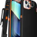 Case for iPhone 13 6.1" Case with Belt Clip Holster Kickstand, 2 Screen Protector & 2 Camera Lens Protector, Heavy Duty Full Body Protection Phone Case(Belt Clip,Black+Orange)