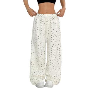 Floerns Women's Drawstring Waist Leopard Print Trousers Tie Front Wide Leg Pants (Large, White)