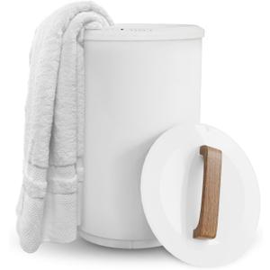 SAMEAT Heated Towel Warmers for Bathroom - Large Towel Warmer Bucket, Wood Handle, Auto Shut Off, Fits Up to Two 40"X70" Oversized Towels, White