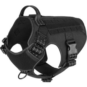 ICEFANG Tactical Dog Harness, Large Size,2X Metal Buckle, Working Dog MOLLE Vest with Handle, No Pulling Front Leash Clip, Hook and Loop Panel, Black, Large (Pack of 1)