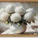 Aroutde White Hydrange Framed Canvas Wall Art, Hydrangea Floral Wall Decor for Bedroom Vintage Hydrangea Flower still life Paintings Botanical Wall Art for Living Room Bedroom 18''x10'' (17.5L" x 7.1W")
