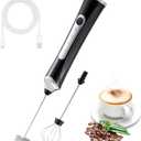 Handheld Electric Milk Frother with 2 Heads, Coffee Whisk Foam Mixer with USB Rechargeable 3 Speeds, Foam Maker Blender for Latte, Cappuccino, Hot Chocolate, Egg (Black)