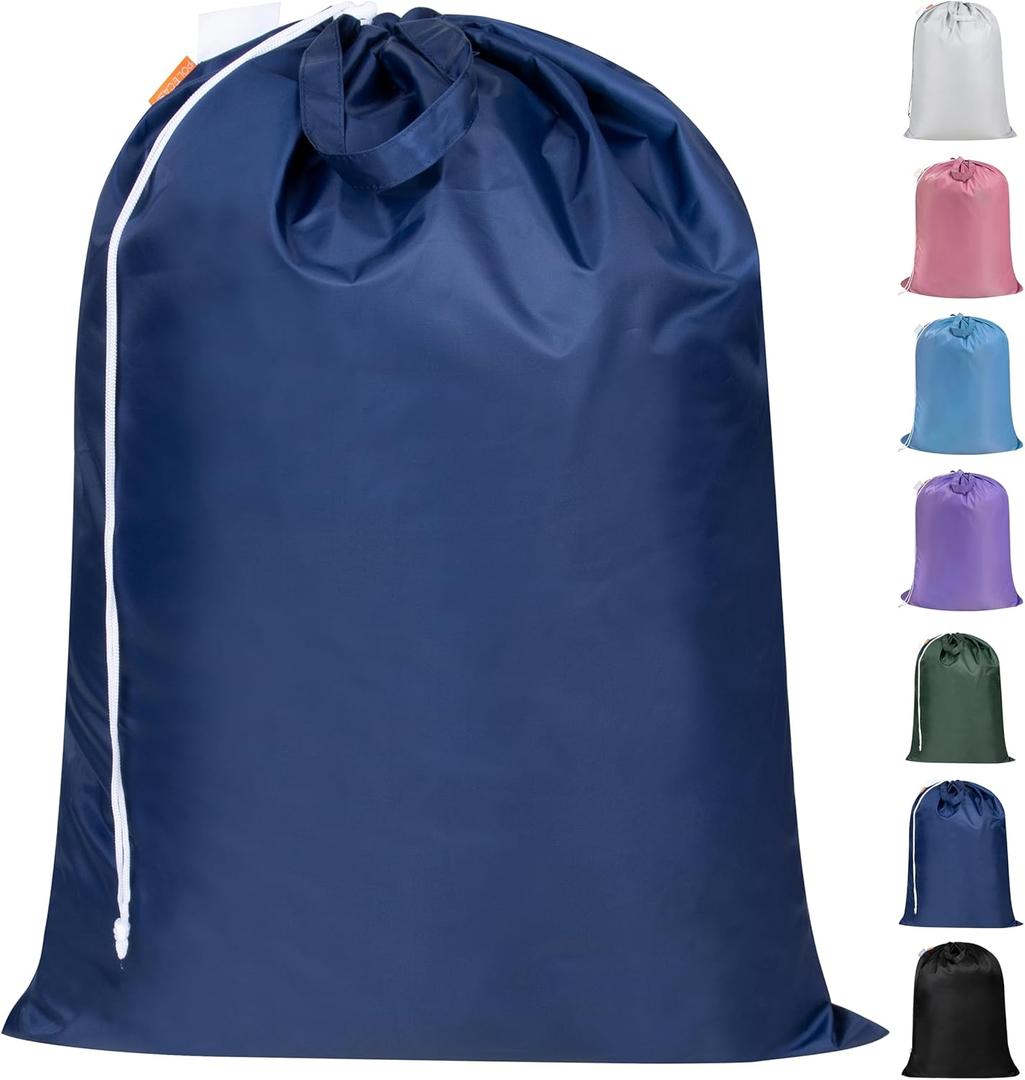Polecasa Extra Heavy-Duty Laundry Bag 28x36- Machine Washable Large Storage Bag with Reinforced Handles & Drawstring Closure & ID Tag for College Dorm Travel - Navy