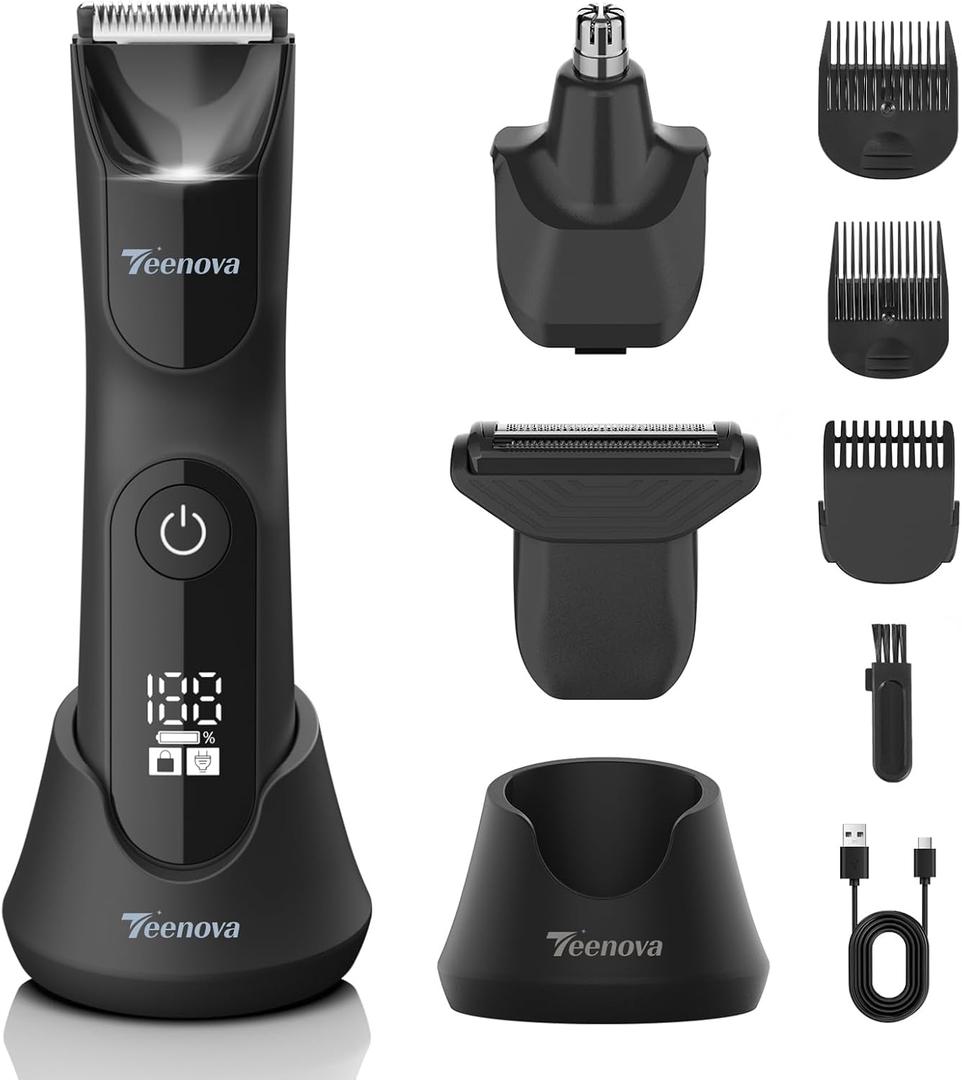 Electric Body Hair Trimmer Shaver - 3 in 1 Pubic Trimmer for Men - Bikini Trimmer for Women - No Nick Groin Ball Razor with Ceramic Blade Head, Wireless Dock Charging (Black)