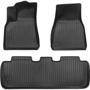 Big RED Floor Mats for Tesla Model Y: 2025 2026 Custom Fit, 100% TPE All Weather Cargo Liner Trunk Accessories, Set of 3 Mats (Not Fit 7-Seat)