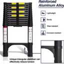 BOCOM 12.5 FT Aluminum Telescoping Ladder, Lightweight Multi-Purpose Collapsible Extension with 2 Triangle Stabilizers, Heavy Duty 330 lbs Max Capacity, Ideal for Home, RV, and Outdoor Work Black
