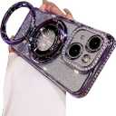 Fycyko Magnetic Case for iPhone 14 Pro with Holder Stand,Rhinestone Glitter Plated Bling Luxury Phone Case（Compatible with MagSafe） Shockproof Kickstand Design for iPhone 14 Pro-Purple