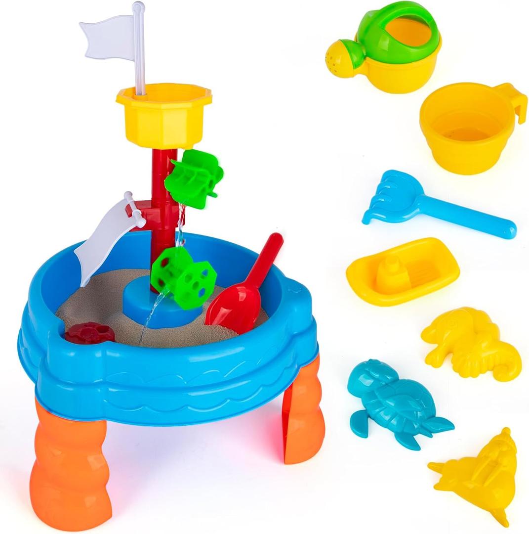 ArtCreativity 2 in 1 Sand and Water Table for Kids - Summer Outdoor Toys with Accessories for Toddlers - Sensory Table for Sand & Water Play - Summer Beach Activity Sandbox Toys for Boys & Girls
