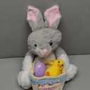 Skylety 6 Pcs 14 Inch Easter Bunny with Basket Eggs and Chick, My First Plush Easter Bunny Rabbit Stuffed Animal with Filled Basket Plush Playset for Egg Hunt Party Favors Stuffers Fillers Gifts