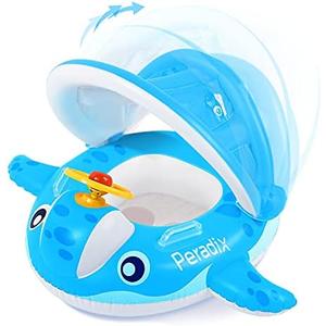 Peradix Baby Pool Float with Canopy, Inflatable Baby Swimming Ring with Removable Sun Protection Shade, Whale Toddler Floaties Water Infant Swim Float Toys