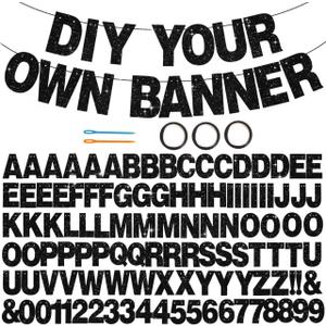 BEISHIDA 116 PCS A-Z DIY Letter Banner Kit Make Your Own Banner Including 111 Letters and Numbers 3 Rope and 2 Threading Device,Customized for Birthday Graduation Wedding Decor Black