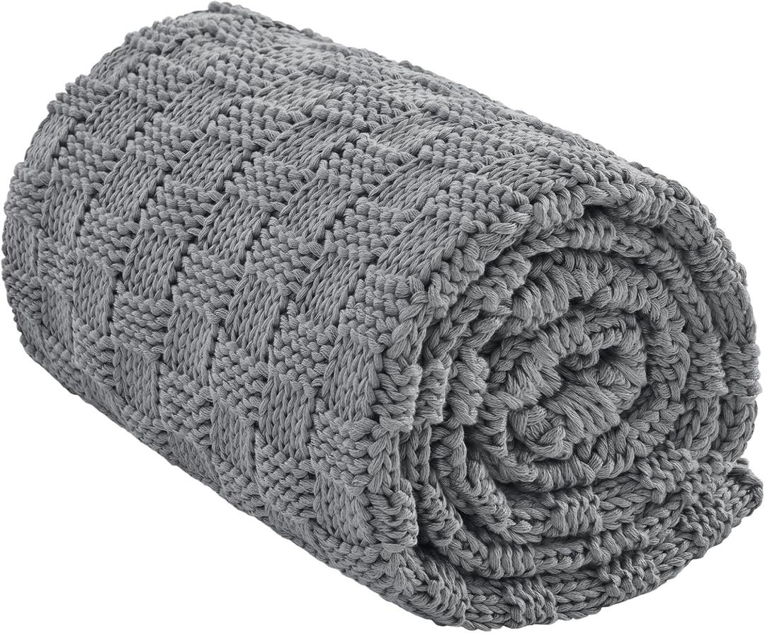 Wellfeel Knitted Weighted Blanket for Adult, No Beads Heavy Blanket 60” x 80'' 10lbs, Breathable Chunky Knit Blanket, Cooling Weighted Blanket for Hot Sleepers, Christmas Home Decor (Light Grey)