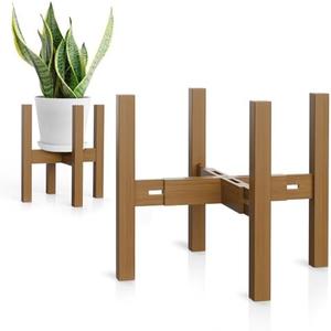 SZHLUX Adjustable Plant Stand Indoor, Modern Bamboo Plant Stand Mid Century Corner Plant Stands Stable Flower Stand for 8-12 Inches Plant Pot Color Brown