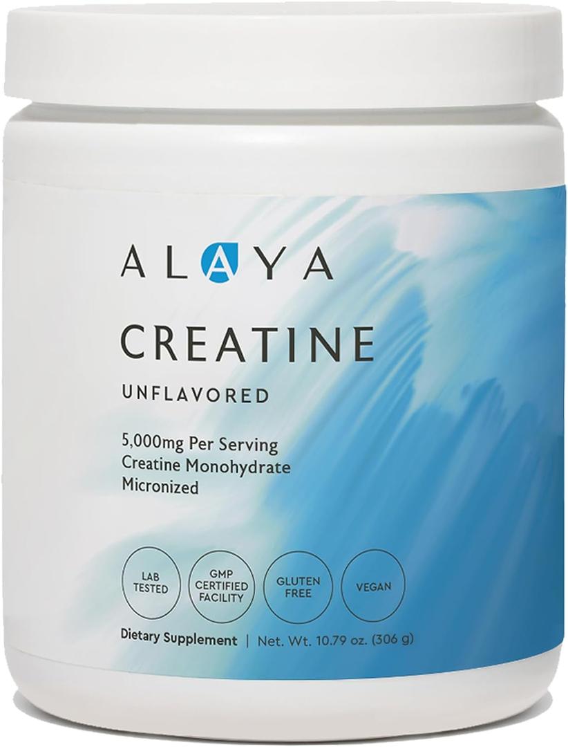 Alaya Naturals Micronized Creatine Monohydrate Powder Pure Performance Fuel for Strength, Mental Focus, Vegan, Non-GMO, Easily Mixable & Flavorless - 5 g. Bbd 02/28