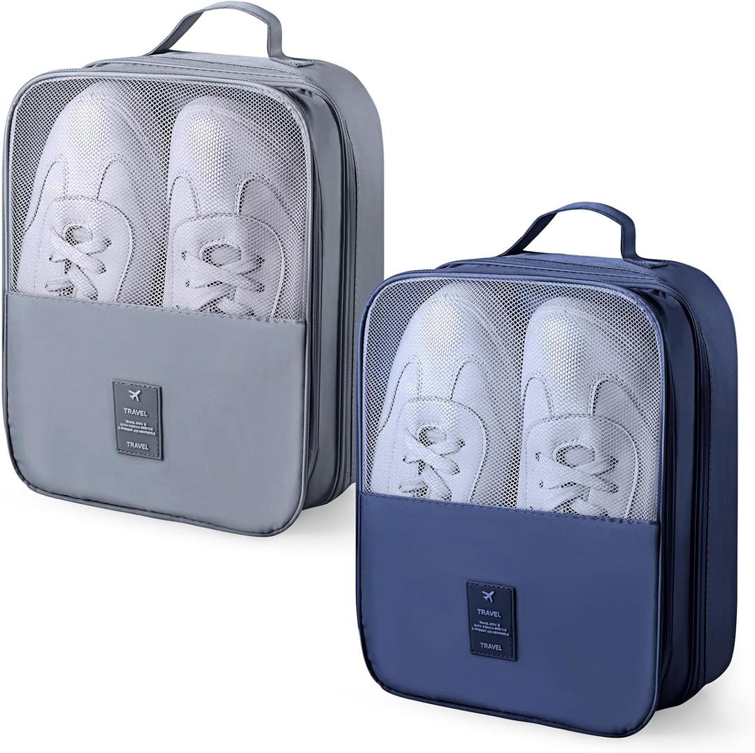 Windyun 2 Pcs Shoe Bags for Travel Holds 3 Pair of Shoes Travel Shoe Bag for Packing Portable Shoe Cubes for Travel and Daily Use(Navy Blue, Gray)