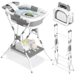 AVIDOR 2-in-1 Baby Bathtub with Stand for Newborn and Infants, Foldable Baby Bath Tub, Baby Shower Gifts for New Parents