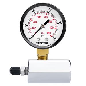 SENCTRL 0-100 Psi Gas Pressure Test Gauge, 2" Dial Size, 3/4" FNPT Connection, Brass Valve, Chrome Plated Steel Body Assembly