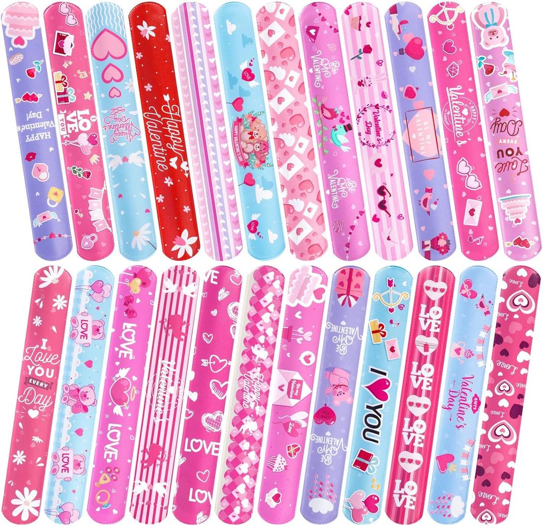 Thuodo Valentines Day Slap Bracelets with Colorful Hearts for Birthday Gifts for Kids Party Supplies Favors Classroom Exchange Birthday Giveaways Game Prizes Kids Party Favors