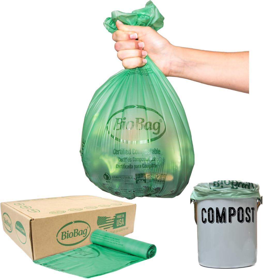 2.6 Gallon Compostable Food Scrap Bags by BioBag, 100 Count, BPI Certified, Meets ASTM D6400 Standards, Made in USA, Kitchen Counter Bin Liners