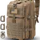 Hannibal Tactical MOLLE Assault Pack, Tactical Backpack Military Army Camping Rucksack, 3-Day Pack Trip w/USA Flag Patch, D-Rings, Coyote