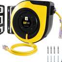 EP Retractable Extension Cord Reel,65 Feet 12 AWG/3C SJTOW Heavy Duty Power Cord,15 AMP Circuit Breaker, 3-Lighted Triple Outlets,Ceiling or Wall Mount Use Indoor, Yellow