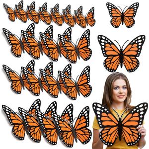 20 Pcs Large Monarch Butterfly Decorations 11.8 Inch 3D Orange Artificial Monarch Butterfly Wall Decor to Decorate for Day of The Dead Dia De Los Muertos Halloween Party Wedding Home