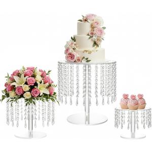 Acrylic Wedding Cake Stand Set - 3 Pcs Clear Round Cupcake Stands Dessert Display with Crystal Bling Pendants, for Wedding Event Birthday Party Baby Shower Tabletop Decorations Centerpieces (8.3 inch & 10.2 inch & 12.2 inch Diameter)