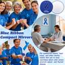 CORNER LACE 30pcs Colon Cancer Awareness Compact Mirrors, Blue Ribbon Abuse Prevention Heart Stress Cancer Awareness Favor Portable Pocket Mini Mirrors Bulk for Public Charity Fundraisers Event