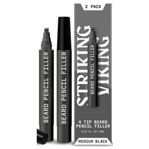 Striking Viking 2 Pack Beard Pencil Filler for Men with 4 Tips (Medium Black) - Fill, Shape & Define with this Long-Lasting, Waterproof Beard Pen 
