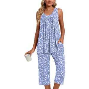 Womens Pajama Sets, Sleeveless and Capri Pjs Set 2 Piece Summer Sleepwear with Pockets Soft Loungewear (Purple, XXL)