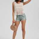 Ross&Freckle Women's Summer Swimsuit Bikini 2025 Beach Swimwear Crochet Cover up Hollow Out Crop Sleeveless Swim Outfit (Large, White)