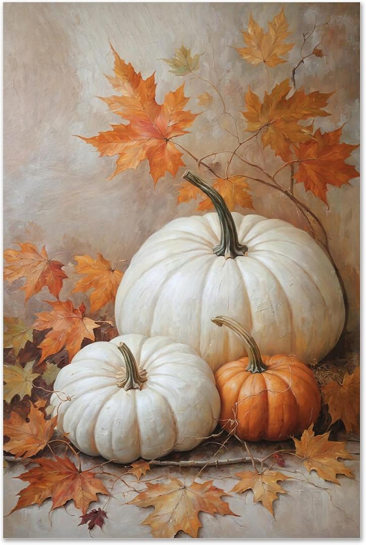 Fall Wall Decor Vintage Pumpkin Oil Painting Canvas Wall Art Print Pumpkin Painting, Rustic Fall Art, Vintage Autumn Wall Print Halloween Thanksgiving Autumn Decor